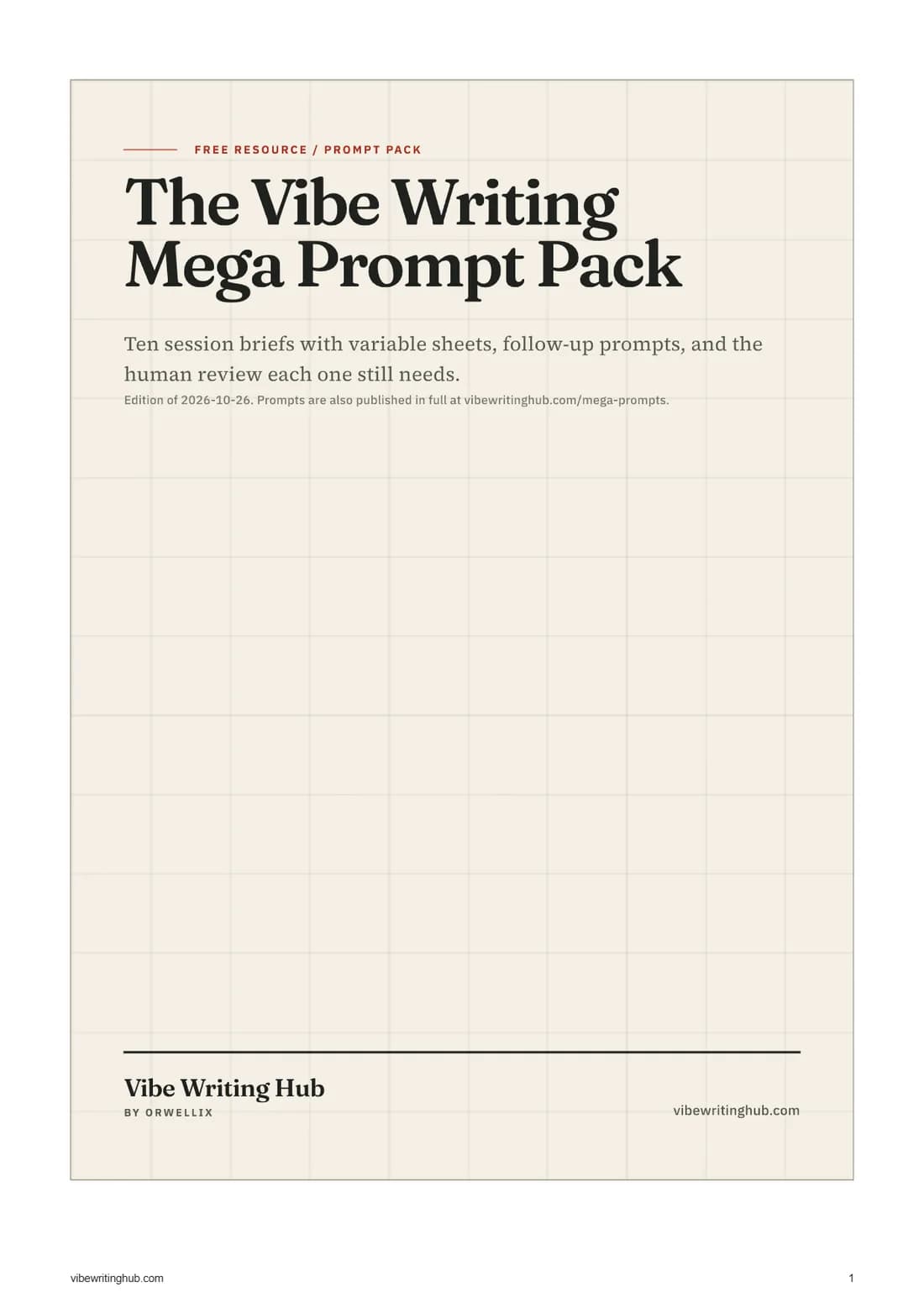 Cover of The Vibe Writing Mega Prompt Pack PDF